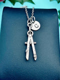 Architect Compass Necklace, Silver Architect Compass Charm with Personalized Initial Jewelry, N2265