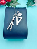 Architect Compass Necklace, Silver Architect Compass Charm with Personalized Initial Jewelry, N7438