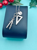 Architect Compass Necklace, Silver Architect Compass Charm with Personalized Initial Jewelry, N7438