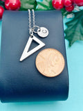 Protractor Triangle Necklace, Silver Triangle Charm with Personalized Initial Jewelry, AN7438