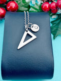 Protractor Triangle Necklace, Silver Triangle Charm with Personalized Initial Jewelry, AN7438
