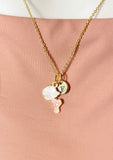 Girl Pink Dress Charm Necklace, Personalized Initial Jewelry, N7442