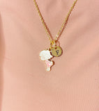 Girl Pink Dress Charm Necklace, Personalized Initial Jewelry, N7442