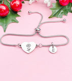 Marigold Flower Heart Charm Silver or Gold Bracelet – Dainty Floral Gift Jewelry, D629