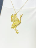 Gold Large Red Crowned Crane Heron Brid Charm Necklace, Personalized Jewelry, N2701
