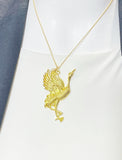Gold Large Red Crowned Crane Heron Brid Charm Necklace, Personalized Jewelry, N2701