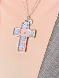 Real Mustard Seed with Forget Me Not Cross Necklace, Personalized Press Dried Flower Jewelry, N7444