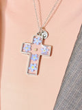 Real Mustard Seed with Forget Me Not Cross Necklace, Personalized Press Dried Flower Jewelry, N7444