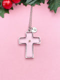 Real Mustard Seed Cross Necklace, Personalized Jewelry, None Tarnish Stainless Steel, N7445