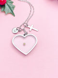 Real Mustard Seed Cross heart Pendant Necklace, Personalized Faith Jewelry, Tarnish Resistant Stainless Steel, N7447