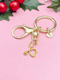 Gold Stethoscope Heart Charm Keychain, K1342