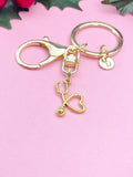 Gold Stethoscope Heart Charm Keychain, K1342
