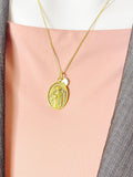 Gold Saint Benedict Medal Necklace, Oval Protection Pendant, Personalized Initial Charm, Religious Jewelry Gift, N7450
