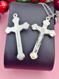 Silver Crucifix Necklace, Cross Pendant, Personalized Initial Charm, Christian Jewelry Gift, N7452