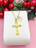 Gold Crucifix Cross Pendant Necklace, Personalized Initial Charm, Christian Jewelry Gift, N7453