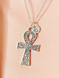 Silver Ankh Necklace, Egyptian Life Symbol Pendant, Personalized Initial Charm, Meaningful Jewelry Gift, N7455