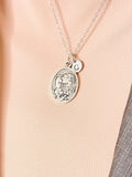 Silver Holy Family Necklace, Communion Chalice Medal Pendant, Personalized Initial Charm, Religious Jewelry Gift, N7457