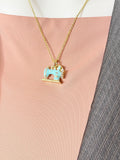 Gold Blue Sewing Machine Necklace, Gold Crafting Pendant, Personalized Initial Charm, Gift for Seamstress or Quilter, N7461