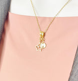 Gold Shooting Star Necklace, Gemstone Star Trail Pendant, Personalized Wishes Hope Bright Moments Celestial Jewelry Gift, 4131