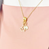 Gold Shooting Star Necklace, Gemstone Star Trail Pendant, Personalized Wishes Hope Bright Moments Celestial Jewelry Gift, 4131