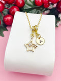Gold Shooting Star Necklace, Gemstone Star Trail Pendant, Personalized Wishes Hope Bright Moments Celestial Jewelry Gift, 4131