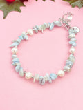 Natural Larimar Pearl Bracelet, Silver or Gold Natural Gemstone Jewelry, B7348
