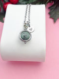Natural Green Spot Jasper Spinner Silver Necklace, Personalized Everyday Wear Jewelry, N7466