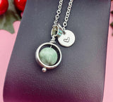 Natural Green Spot Jasper Spinner Silver Necklace, Personalized Everyday Wear Jewelry, N7466