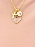 Real Mustard Seed Heart Cross Necklace, Hope Courage New Beginnings Jewelry Gift, Tarnish Resistant, N7468