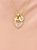 Real Mustard Seed Heart Cross Necklace, Hope Courage New Beginnings Jewelry Gift, Tarnish Resistant, N7468