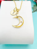 Mustard Seed Crescent Moon Necklace, Moon Pendant, Personalized Initial Charm, Faith Symbol Jewelry Gift for Her, N7471