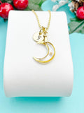 Mustard Seed Crescent Moon Necklace, Moon Pendant, Personalized Initial Charm, Faith Symbol Jewelry Gift for Her, N7471