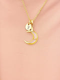 Mustard Seed Crescent Moon Necklace, Moon Pendant, Personalized Initial Charm, Faith Symbol Jewelry Gift for Her, N7471