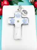 Real Mustard Seed Dandelion Seed with Forget Me Not Cross Necklace, Personalized Press Dried Flower Jewelry, N7447