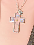 Real Mustard Seed Dandelion Seed with Forget Me Not Cross Necklace, Personalized Press Dried Flower Jewelry, N7447