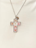 Real Mustard Seed with Pink Flower Blossom Cross Necklace, Personalized Press Dried Flower Jewelry, N7448