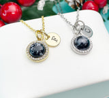 Natural Snowflake Obsidian Necklace, Gemstone Pendant, Personalized Initial Charm, Unique Stone Jewelry Gift, N7480