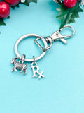 Goat with Rx Charm Keychain, Initial Charm, Farmer Vet Gift, K1320
