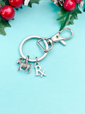 Goat with Rx Charm Keychain, Initial Charm, Farmer Vet Gift, K1320