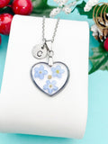 Real Mustard Seed Forget Me Not Necklace, Real Flower Resin Heart Pendant, Personalized Meaningful Jewelry Gift for Her, N7481