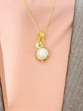 Pearl Halo Necklace, White Pearl Sparkle Pendant, Personalized Heart Charm, Elegant Jewelry Gift for Her, N7483