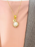 Pearl Halo Necklace, White Pearl Sparkle Pendant, Personalized Heart Charm, Elegant Jewelry Gift for Her, N7483