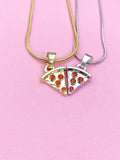Pizza Slice Necklace, Gemstone Pizza Pendant, Personalized Initial Charm, Foodie Jewelry Gift for Her, N7484