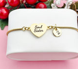 Soul Sister Heart Bracelet, Personalized Big Little Sorority Gifts, Tarnish Resistant Bracelet, D289
