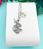 Angel Pendant Necklace, Silver Wing Charm with Personalized Initial Jewelry, N7418