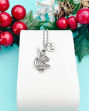 Angel Pendant Necklace, Silver Wing Charm with Personalized Initial Jewelry, N7418