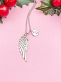 Angel Wing Pendant Necklace, Silver Wing Charm with Personalized Initial Jewelry, N7419