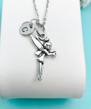 Angel Fairy Pendant Necklace, Silver Fairy Charm with Personalized Initial Jewelry, N7420