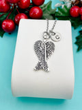 Angel Wings Pendant Necklace, Silver Wings Charm with Personalized Initial Jewelry, N7421