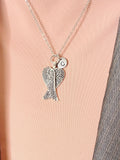 Angel Wings Pendant Necklace, Silver Wings Charm with Personalized Initial Jewelry, N7421